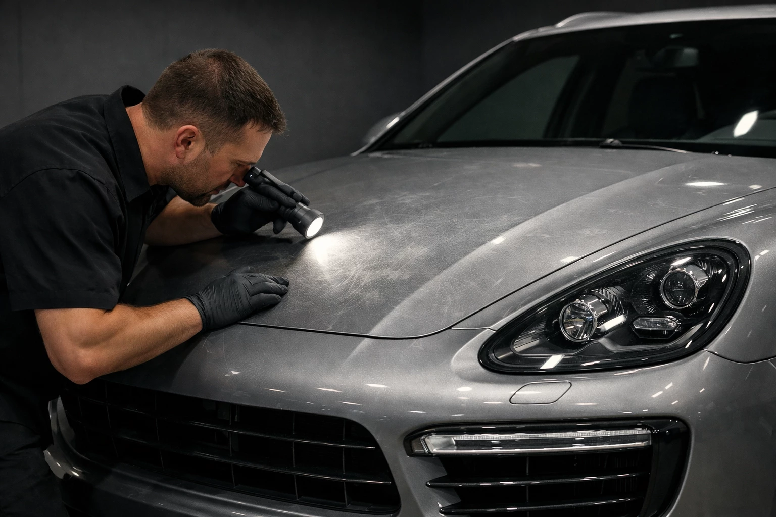 Vehicle paint inspection before ceramic coating service